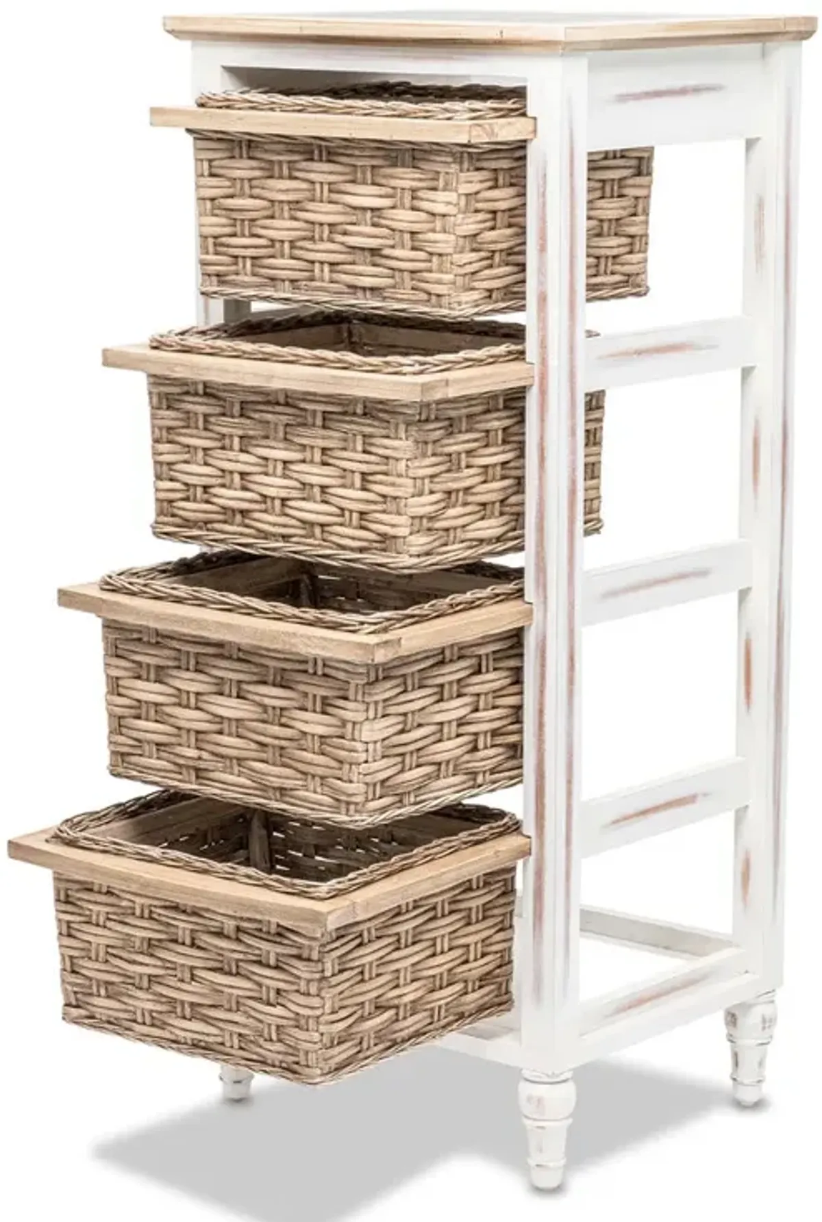 Seawinds Island Breeze 4-Basket Vertical Storage Cabinet Weathered Wood/White Finish