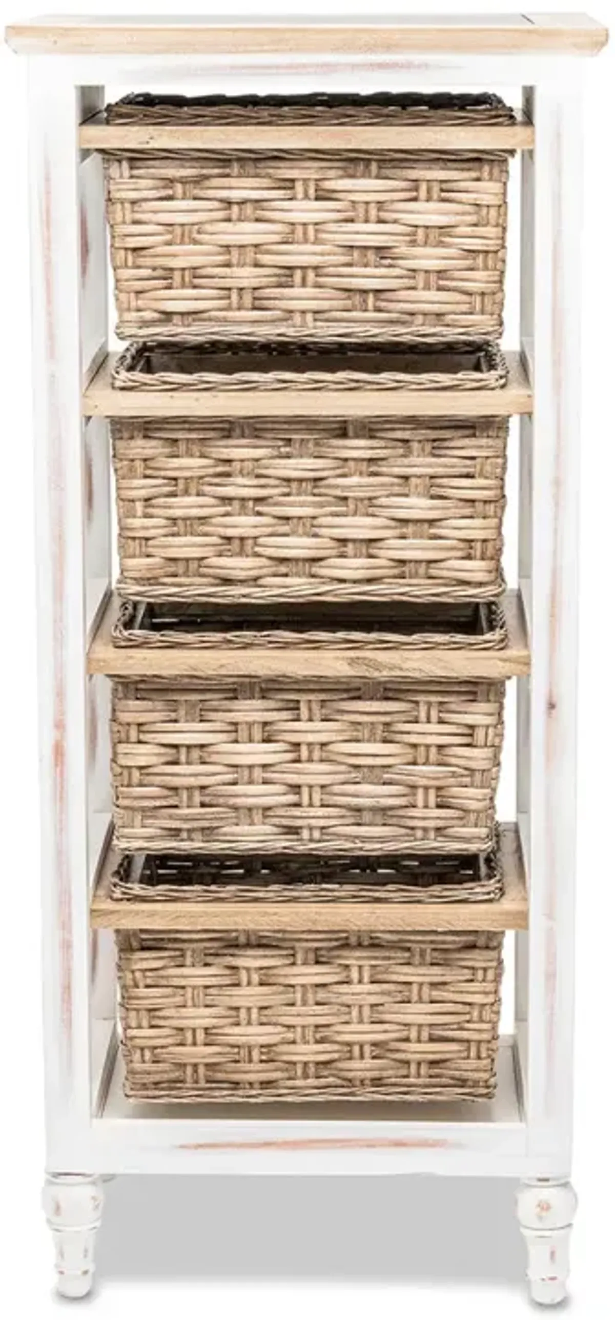 Seawinds Island Breeze 4-Basket Vertical Storage Cabinet Weathered Wood/White Finish