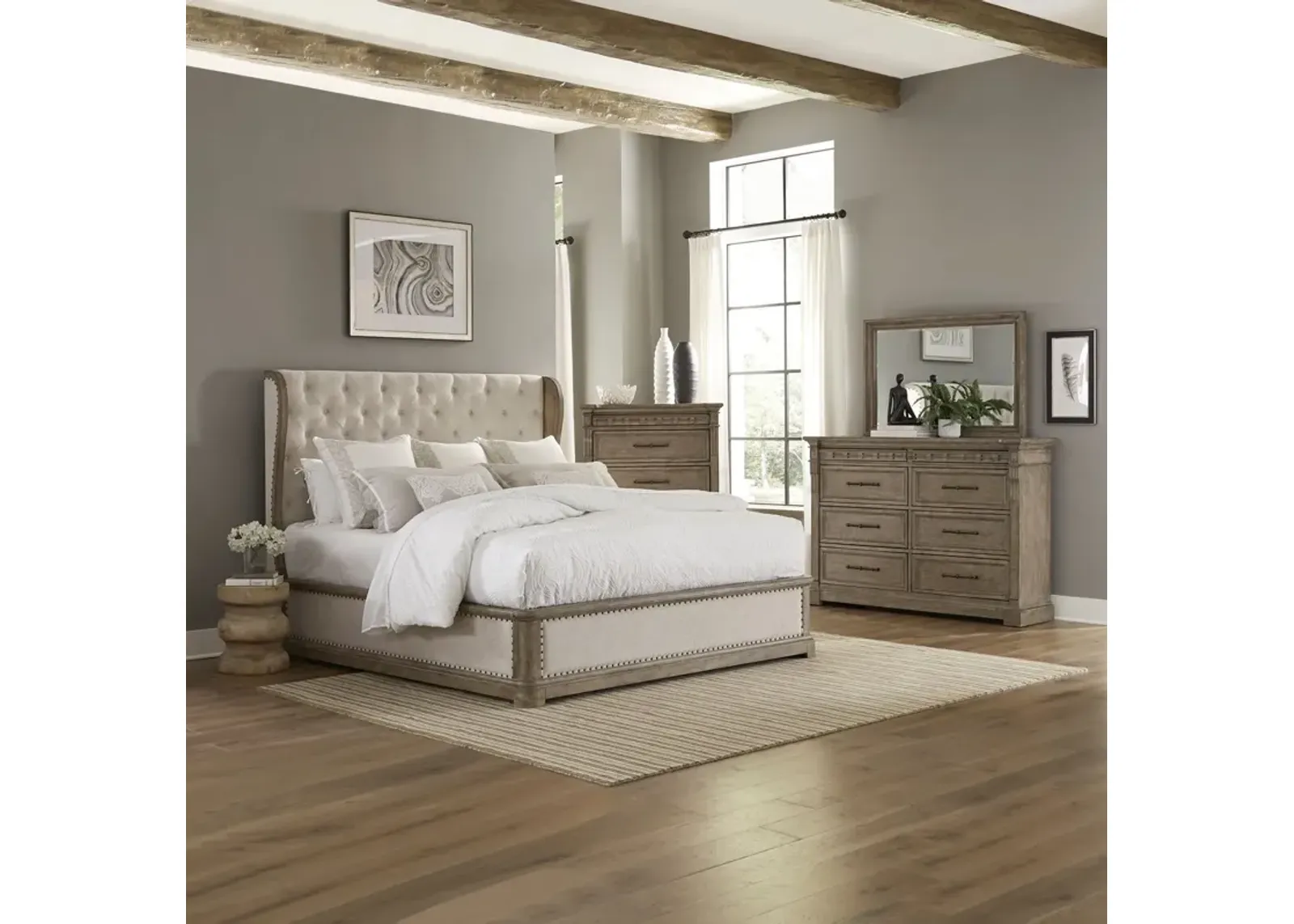 Liberty Furniture Complete Queen Bedroom Set Shelter Bed, Dresser, Mirror & Chest Town Country