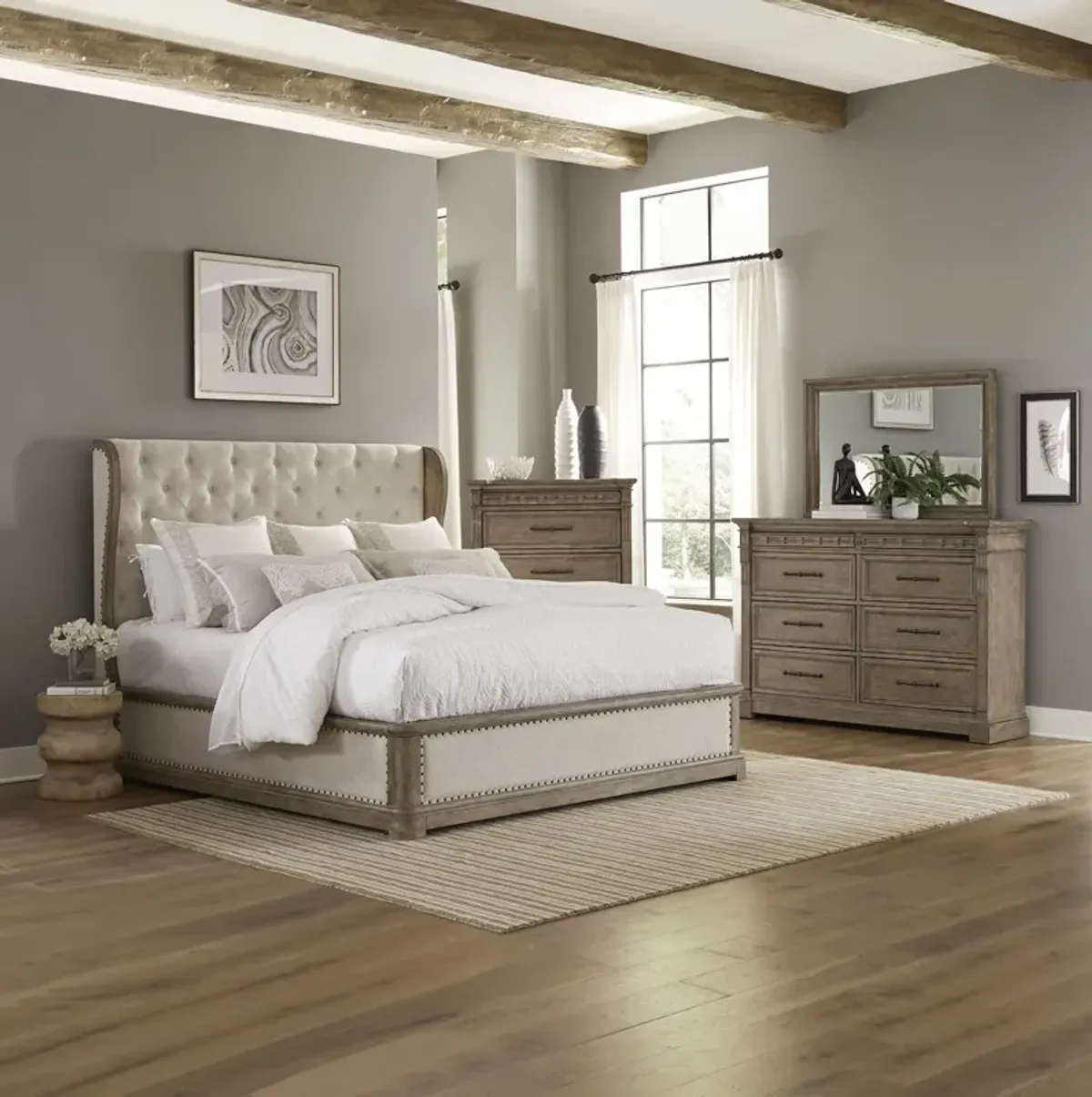 Liberty Furniture Complete Queen Bedroom Set Shelter Bed, Dresser, Mirror & Chest Town Country