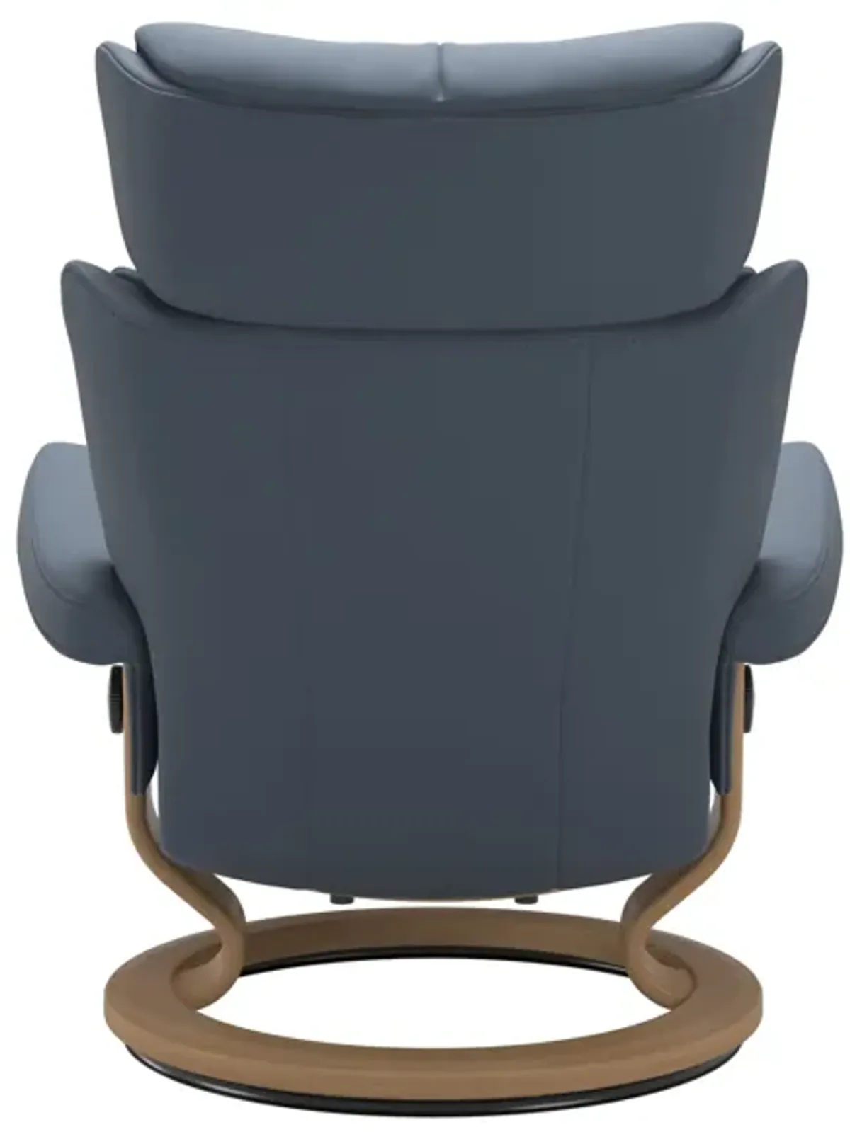 Stressless Magic Large Classic Base Chair & Ottoman in Paloma Sparrow Blue with Oak Finish