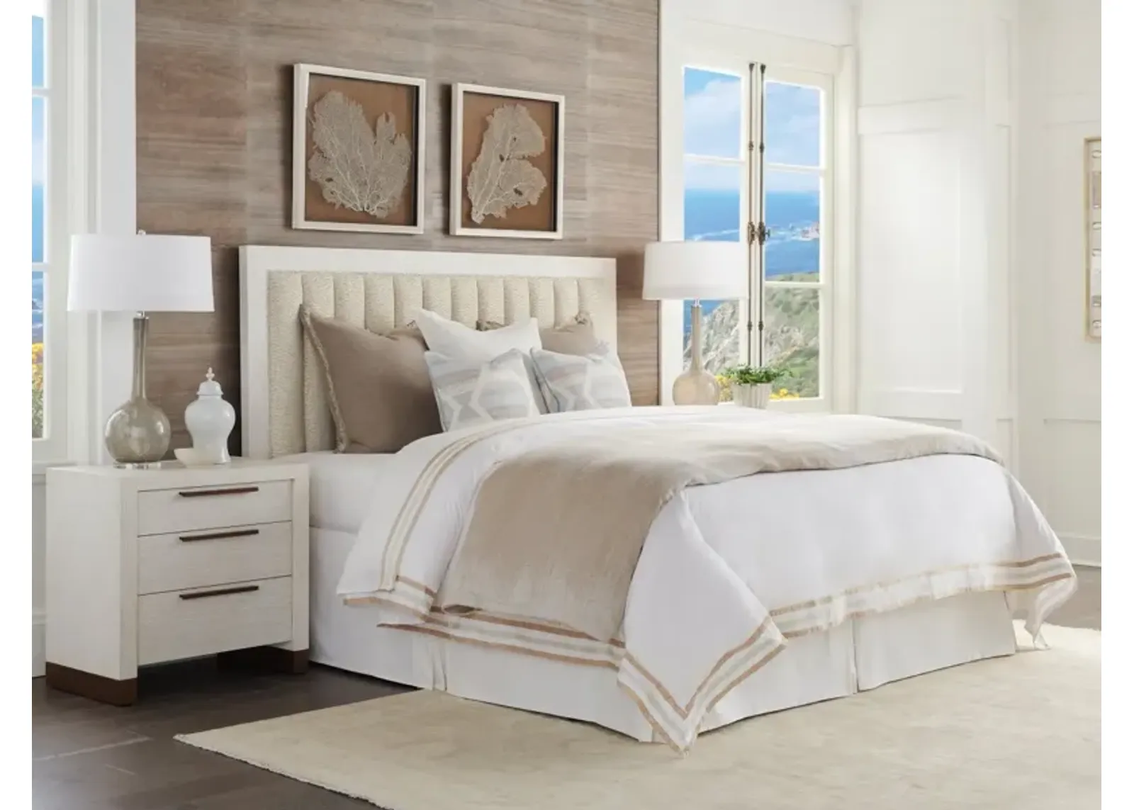 Barclay Butera by Lexington Carmel Cambria Wood Upholstered White & Orange King Headboard