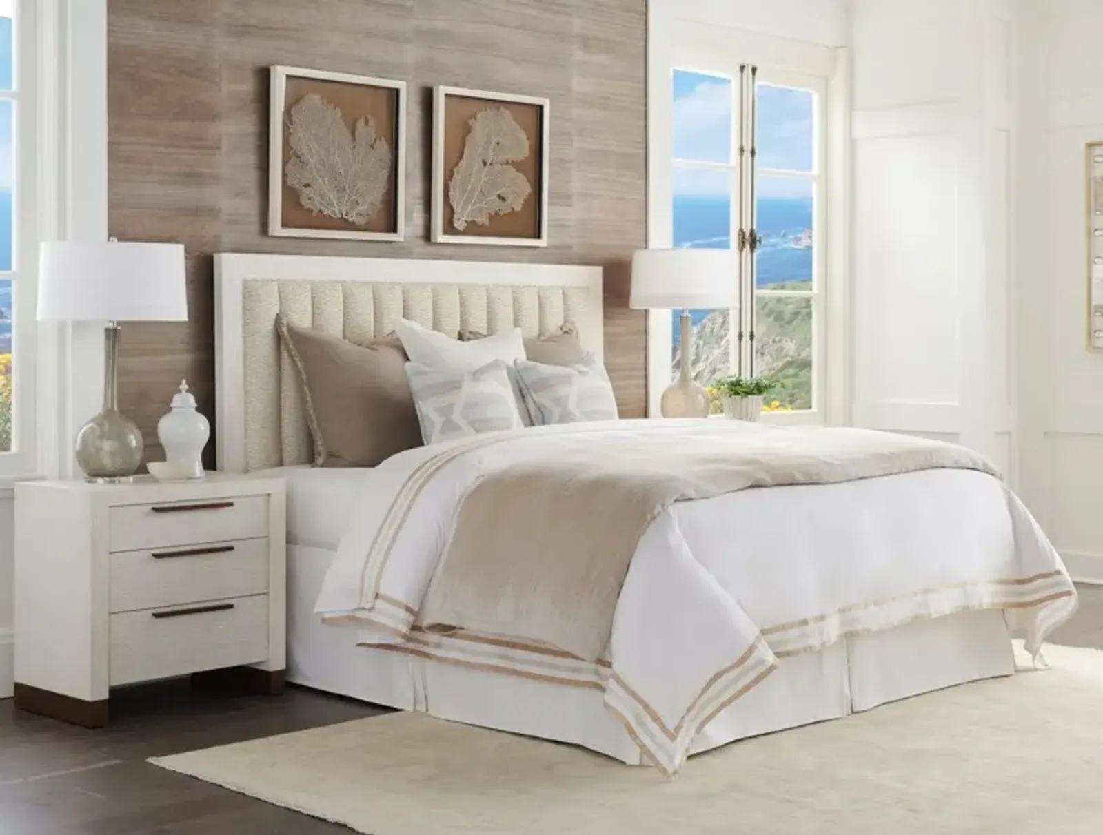 Barclay Butera by Lexington Carmel Cambria Wood Upholstered White & Orange King Headboard