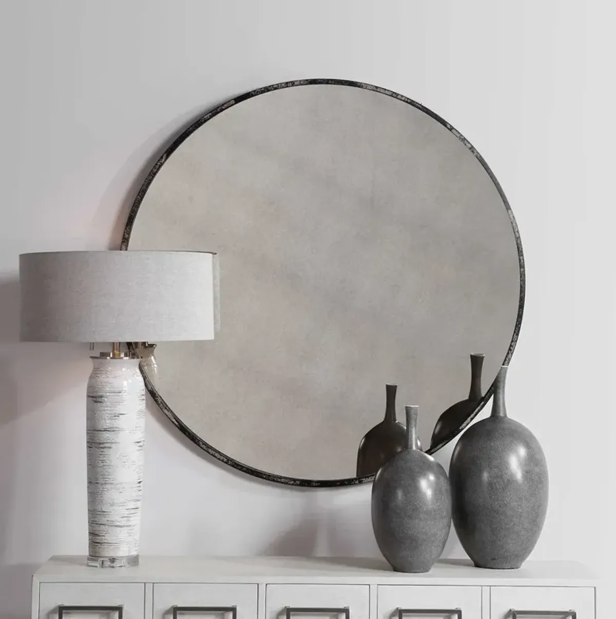 Uttermost Argand Industrial Black Round Mirror