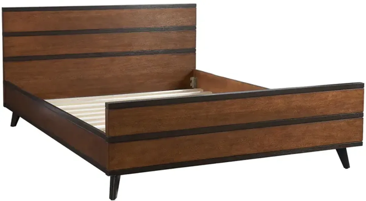 Linon Mid Century Wood Platform Queen Bed