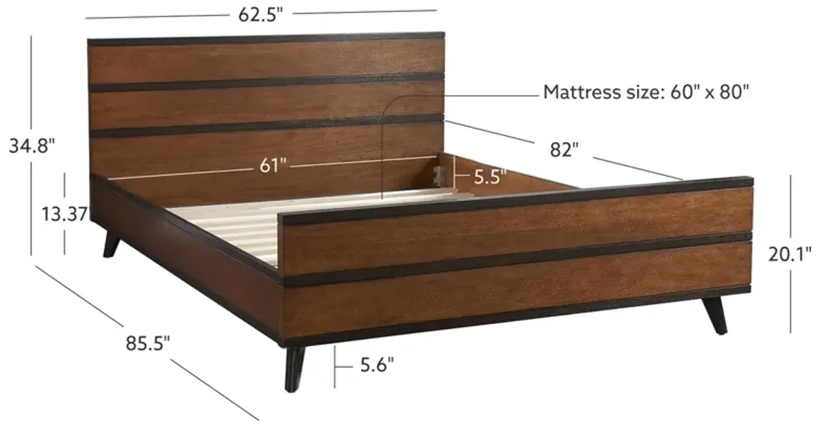 Linon Mid Century Wood Platform Queen Bed