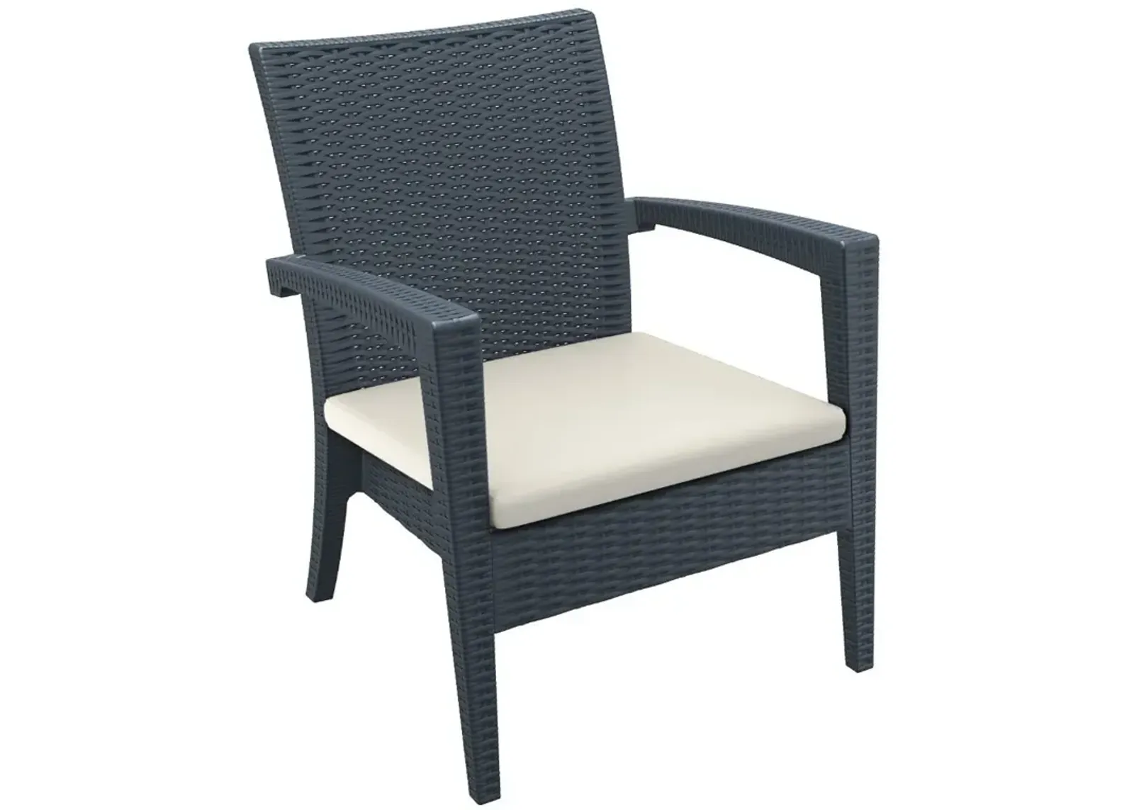 Miami Resin Club Patio Chair Dark Gray With Sunbrella Natural Cushion