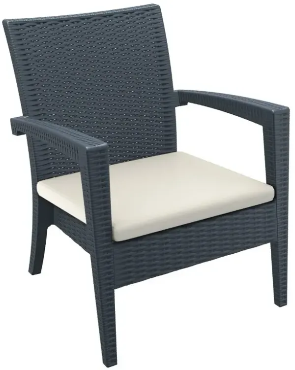 Compamia Miami Resin Club Patio Chair Dark Gray with Sunbrella Natural Cushion