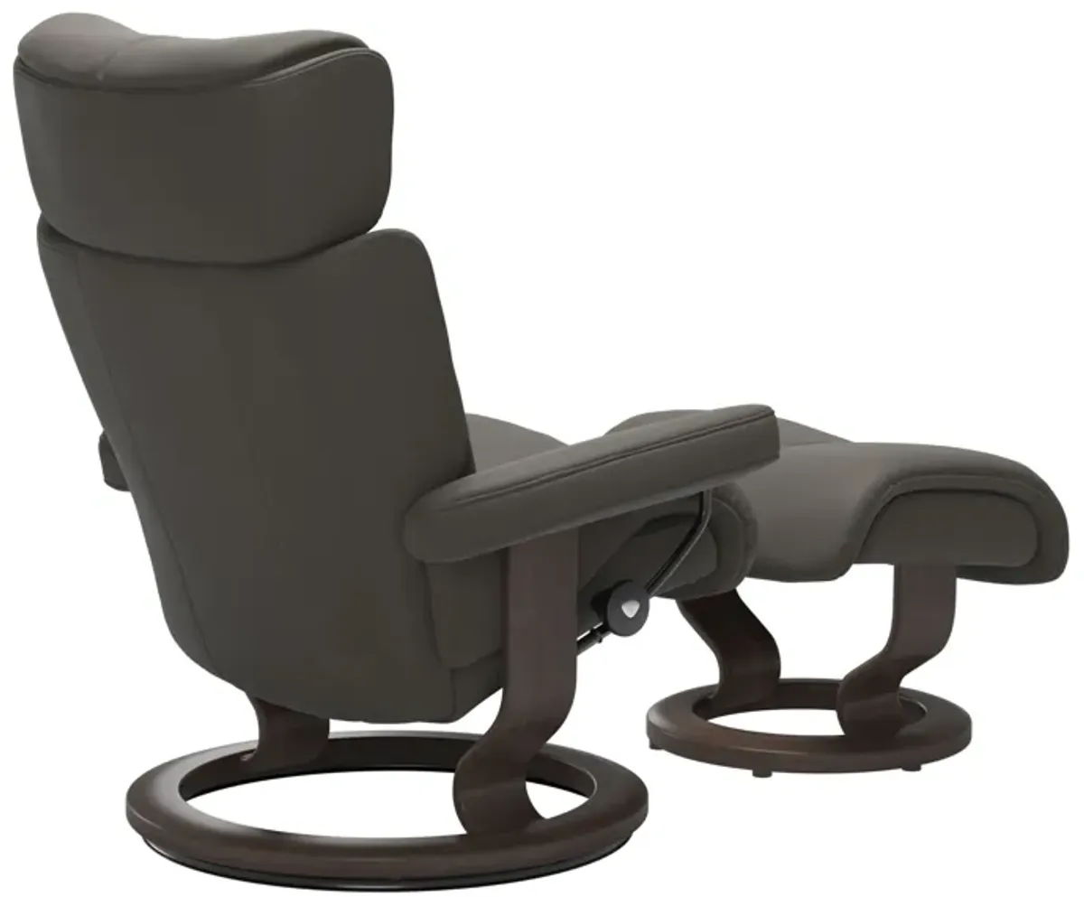 Stressless Magic Small Chair & Ottoman in Paloma Metal Grey with Classic Base & Wenge Finish