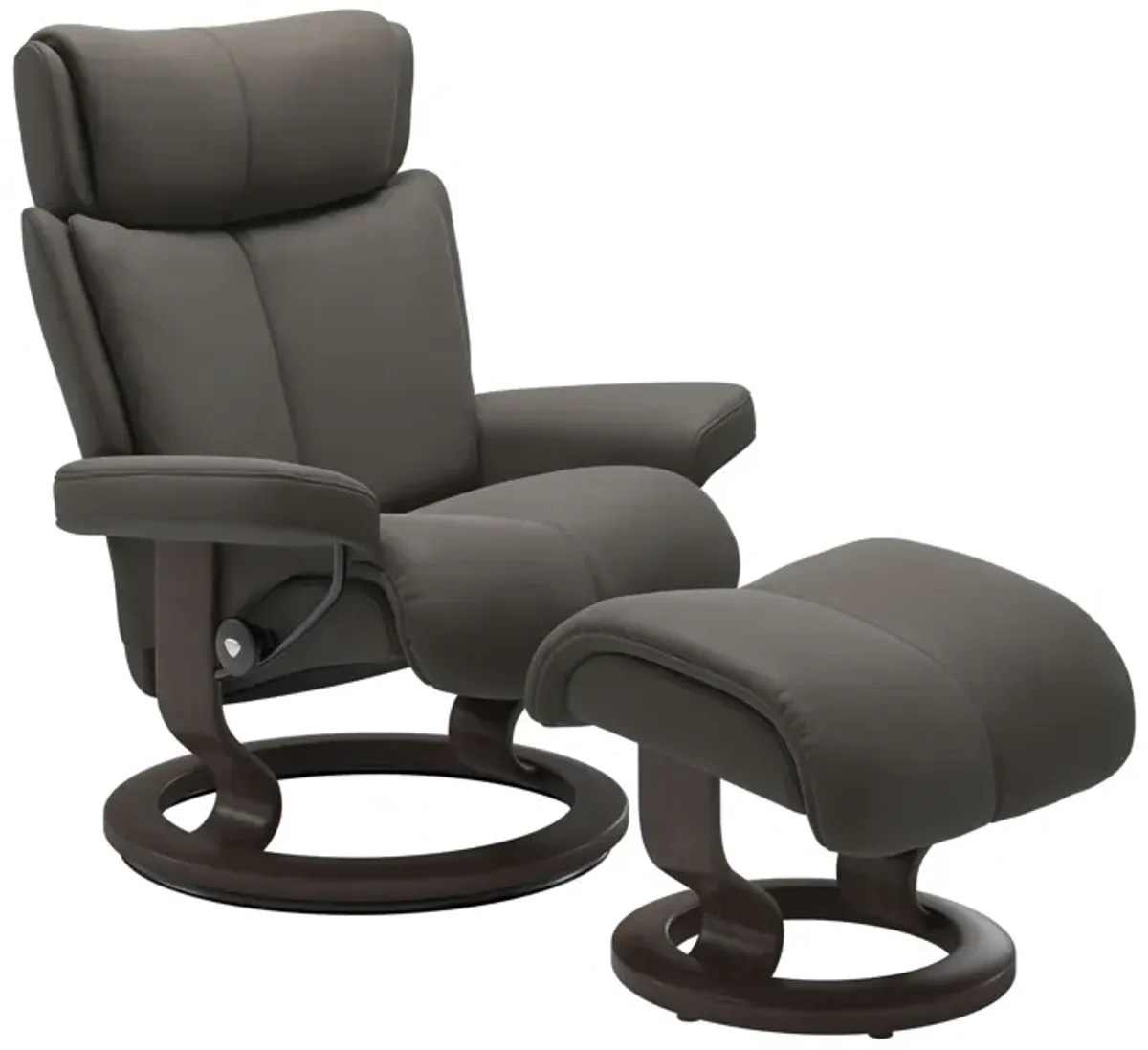 Stressless Magic Small Chair & Ottoman in Paloma Metal Grey with Classic Base & Wenge Finish