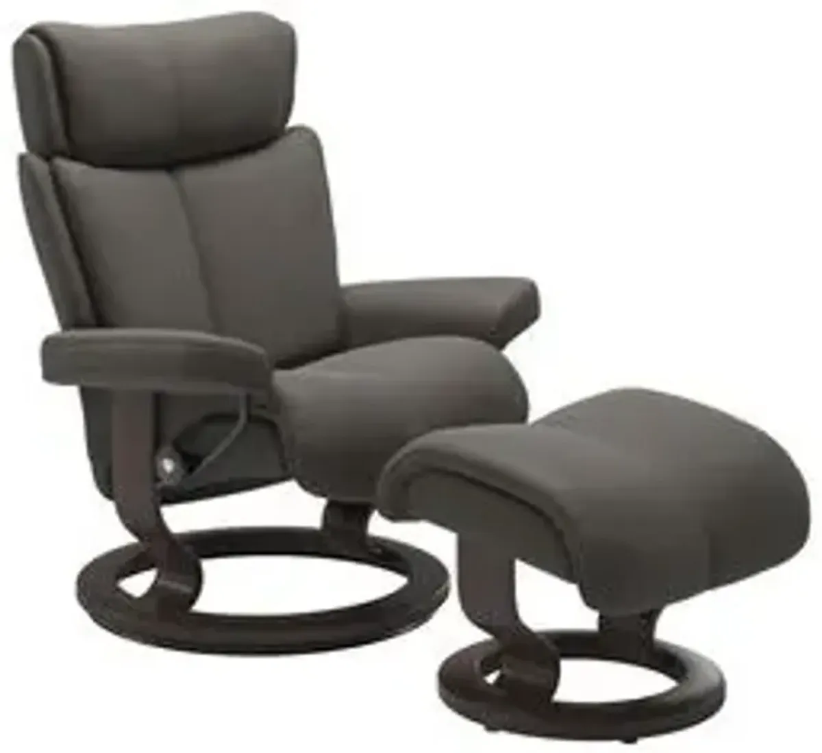 Stressless Magic Small Chair & Ottoman in Paloma Metal Grey with Classic Base & Wenge Finish