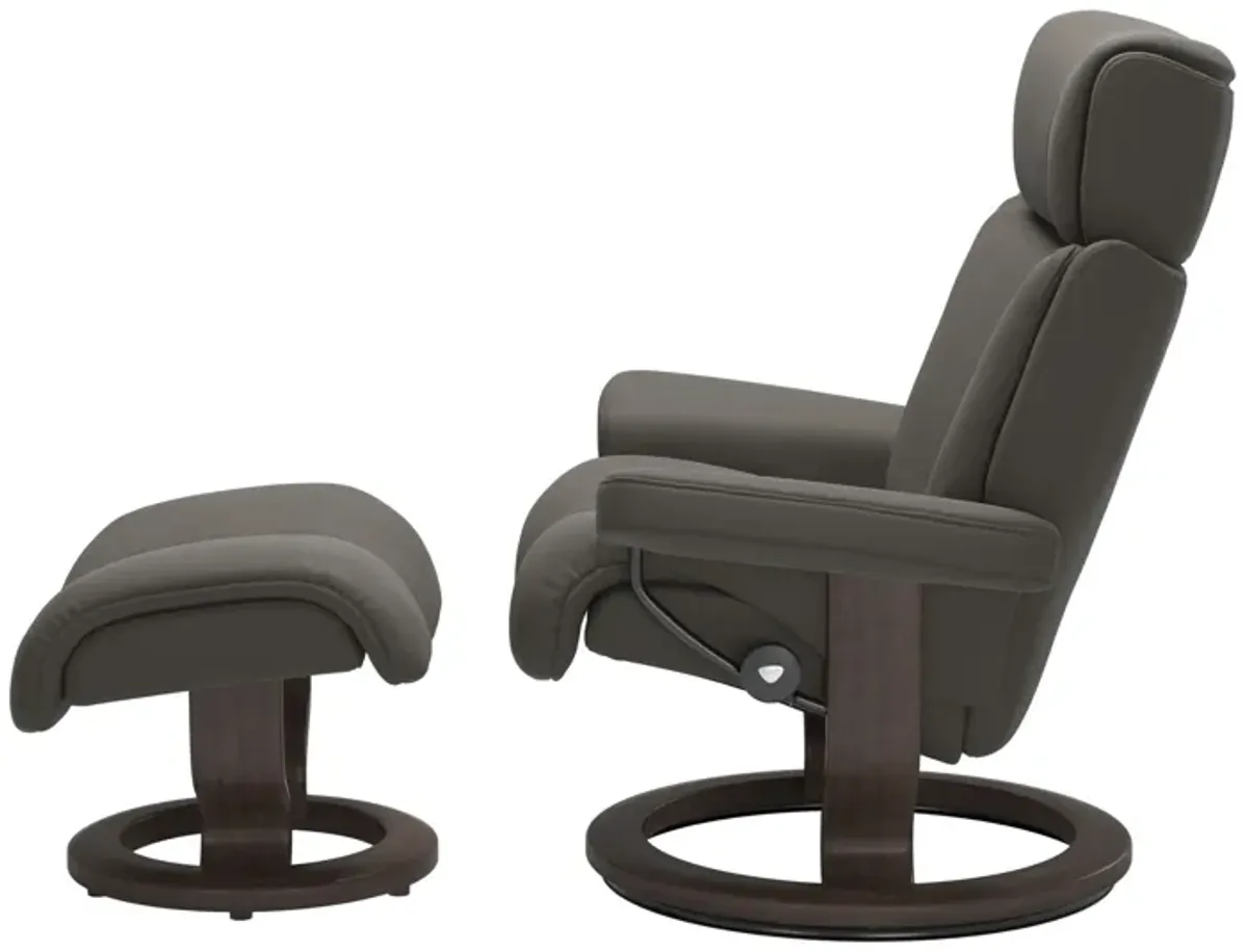 Stressless Magic Small Chair & Ottoman in Paloma Metal Grey with Classic Base & Wenge Finish