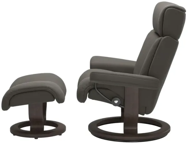 Stressless Magic Small Chair & Ottoman in Paloma Metal Grey with Classic Base & Wenge Finish
