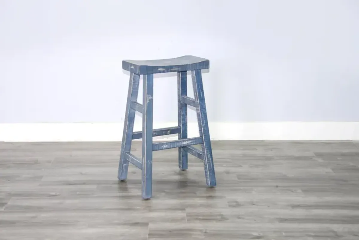 Sunny Designs Marina Ocean Blue 30 Inch Saddle Seat Stool with Wood Seat