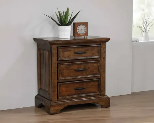 ELK GROVE THREE-DRAWER NIGHTSTAND VINTAGE BOURBON