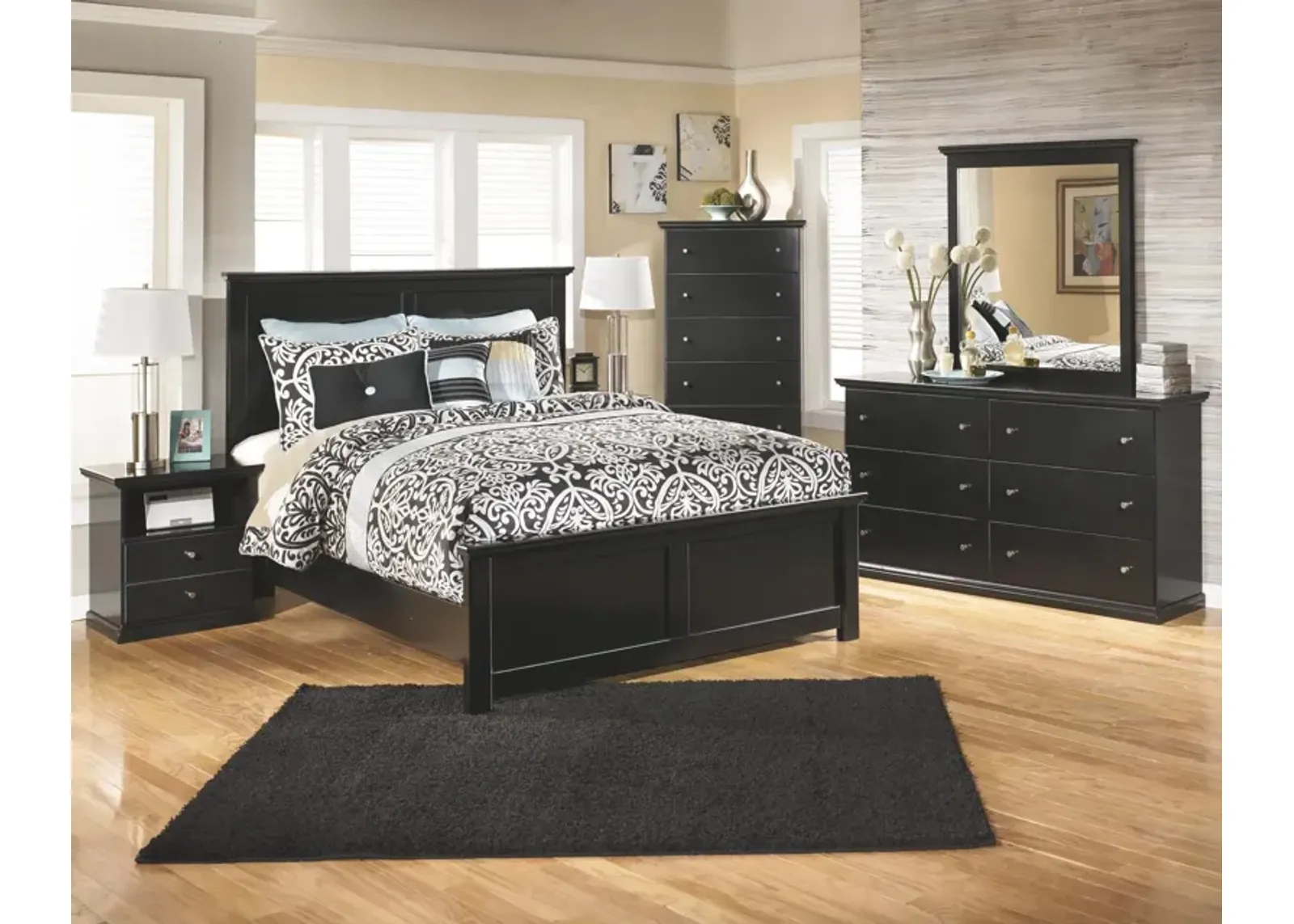 Ashley Maribel Black Queen Panel Bed