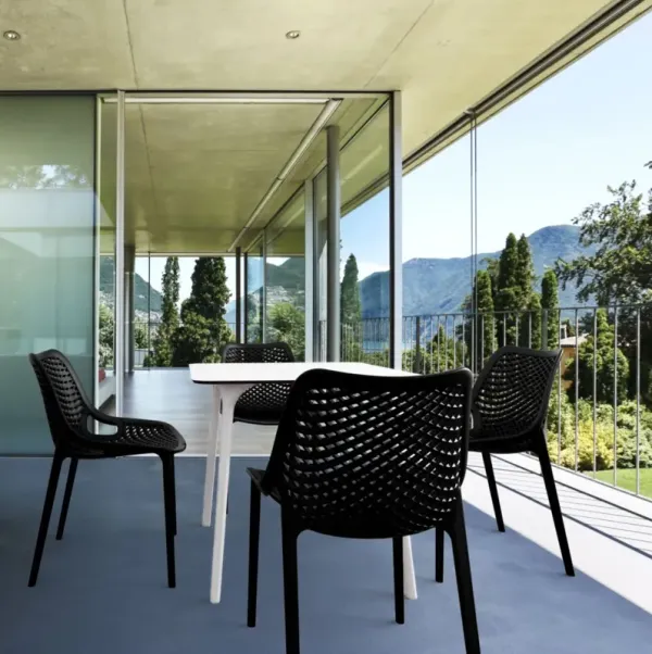 Compamia Air Maya Square Dining Set with White Table & 4 Black Chairs
