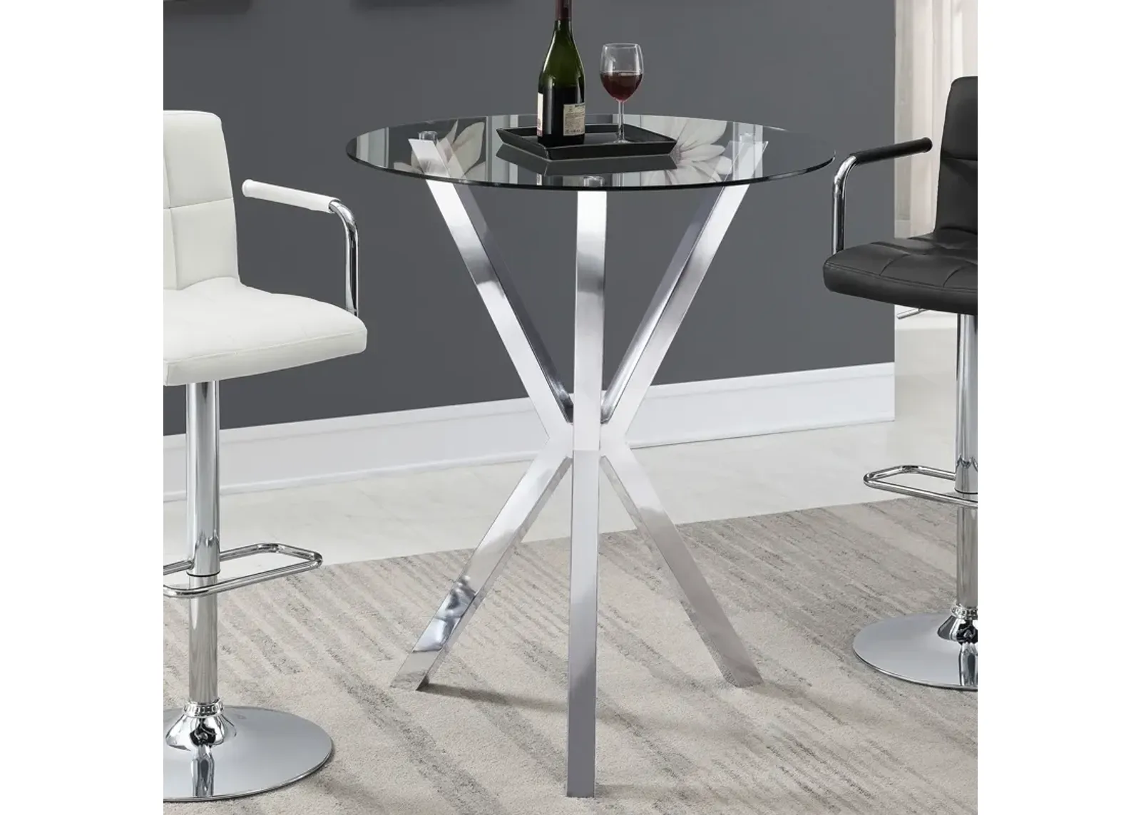 Coaster Denali Round 35 Inch Glass Top Bistro Bar Table Chrome