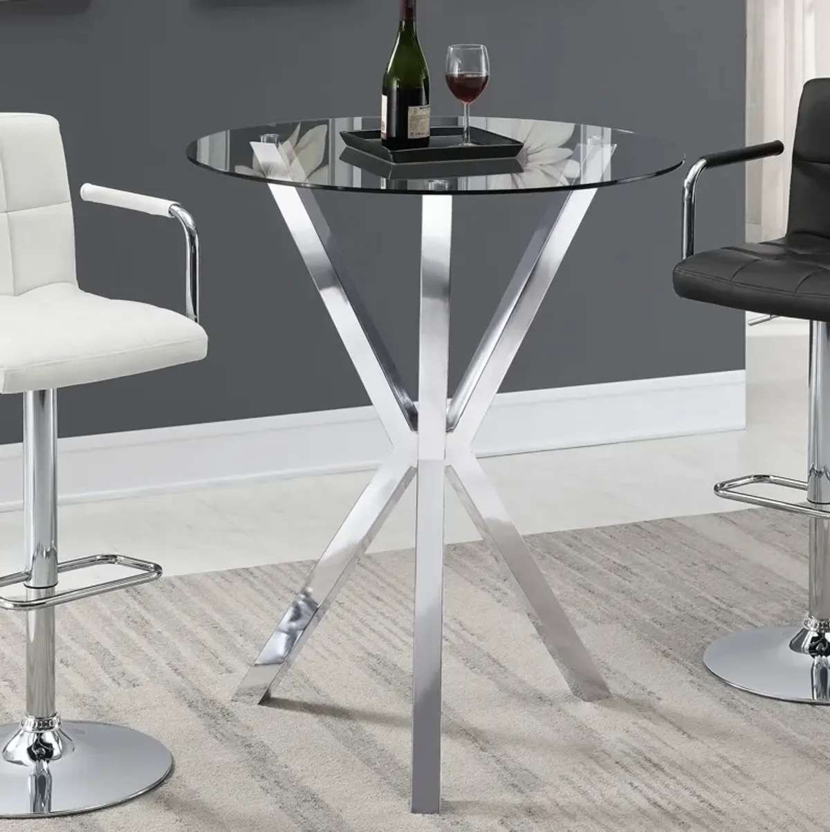 Coaster Denali Round 35 Inch Glass Top Bistro Bar Table Chrome