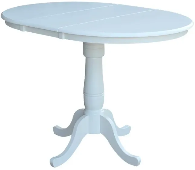 DINING ESSENTIALS 36 INCH EXTENSION TABLE WITH 36 INCH TRADITIONAL PEDESTAL BASE IN PURE WHITE