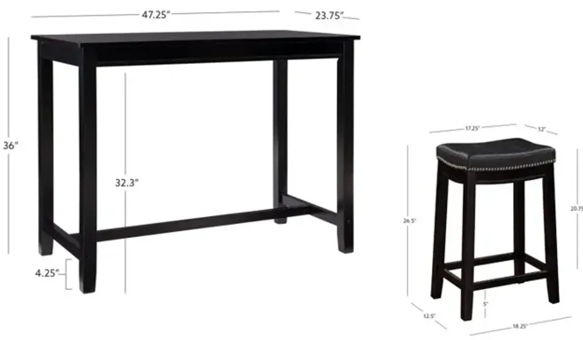 Linon Claridge 3-Piece Counter Bar Stools & Table Set Black