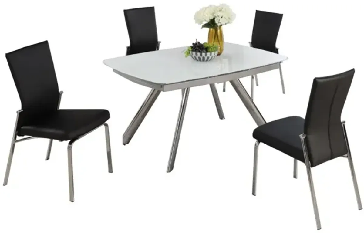 Chintaly Alina Black Contemporary Dining Set with Extendable Starphire Glass Table & 4 Motion Back Side Chairs