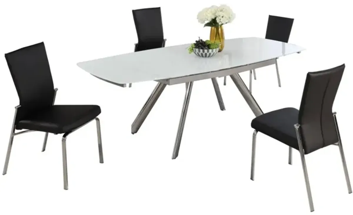 Chintaly Alina Black Contemporary Dining Set with Extendable Starphire Glass Table & 4 Motion Back Side Chairs