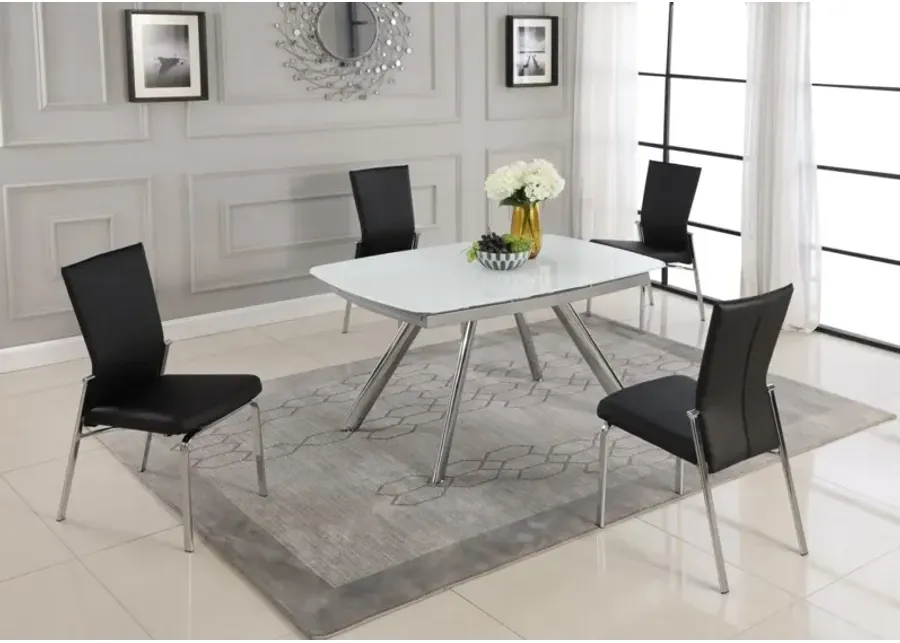 ALINA BLACK CONTEMPORARY DINING SET WITH EXTENDABLE STARPHIRE GLASS TABLE & 4 MOTION BACK SIDE CHAIRS