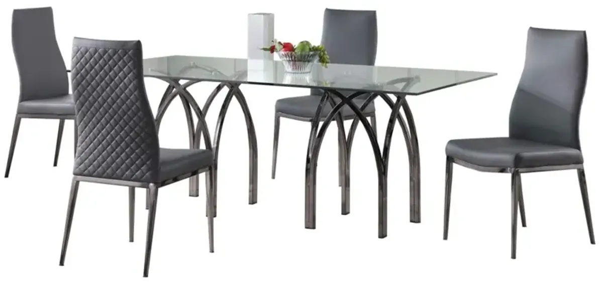 Chintaly Juliette Contemporary 84 Inch Dining Set with Rectangular Glass Top Table & Diamond Stitched Back Chairs