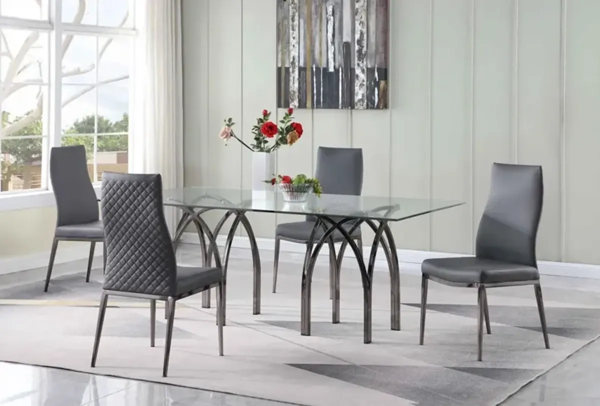 Chintaly Juliette Contemporary 84 Inch Dining Set with Rectangular Glass Top Table & Diamond Stitched Back Chairs