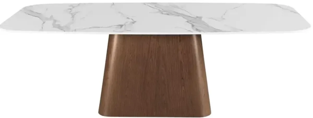 Chintaly Kenza Modern Marbleized Sintered Stone Top Dining Table with Wooden Base