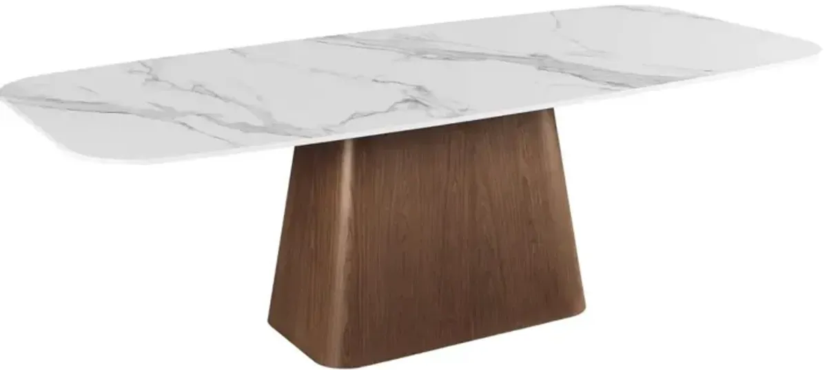 Chintaly Kenza Modern Marbleized Sintered Stone Top Dining Table with Wooden Base