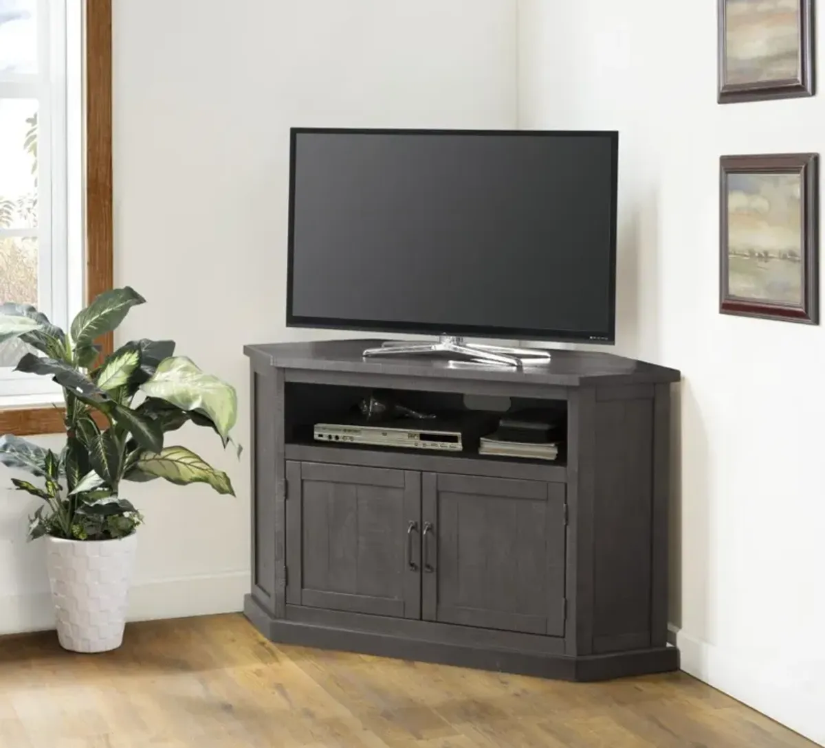 Martin Svensson Rustic Corner TV Stand in Grey