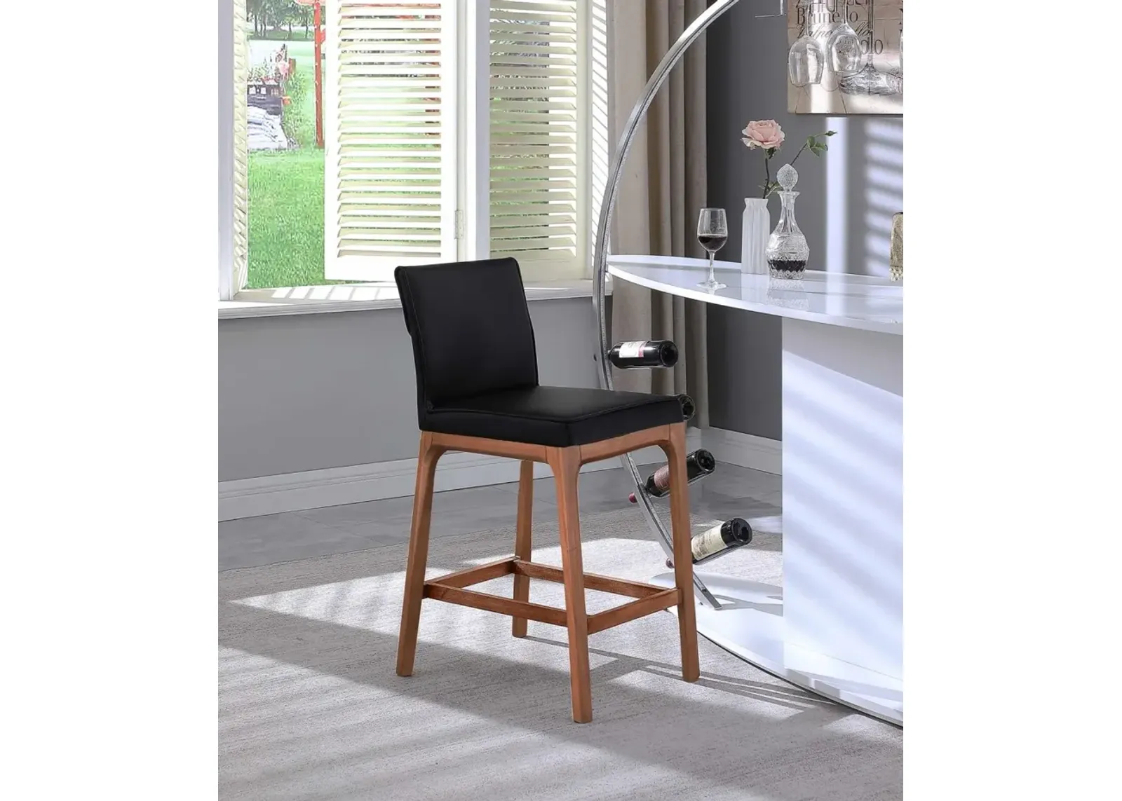 EMMA BLACK/WALNUT MODERN LOW-BACK COUNTER STOOL WITH SOLID WOOD BASE