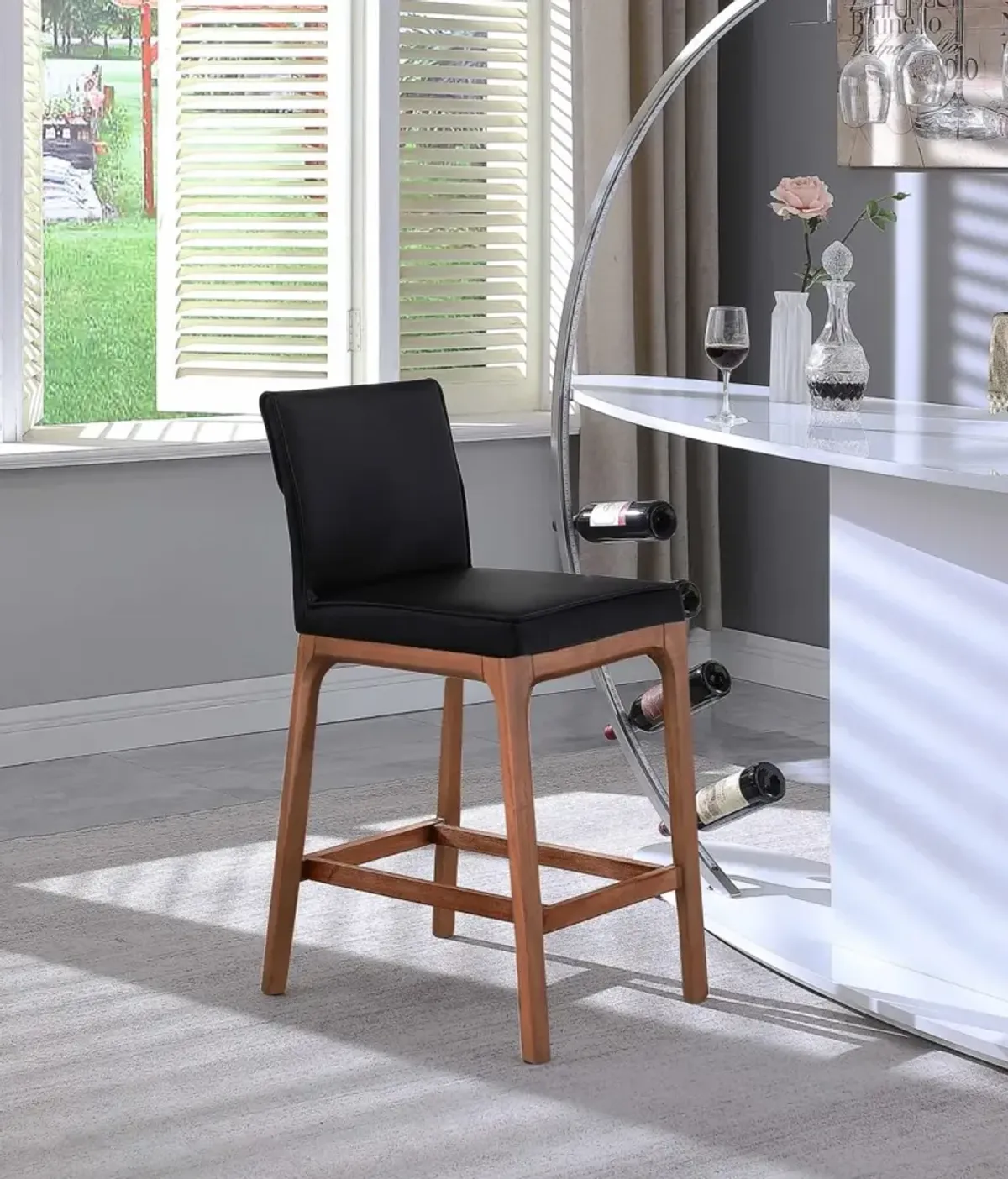 EMMA BLACK/WALNUT MODERN LOW-BACK COUNTER STOOL WITH SOLID WOOD BASE