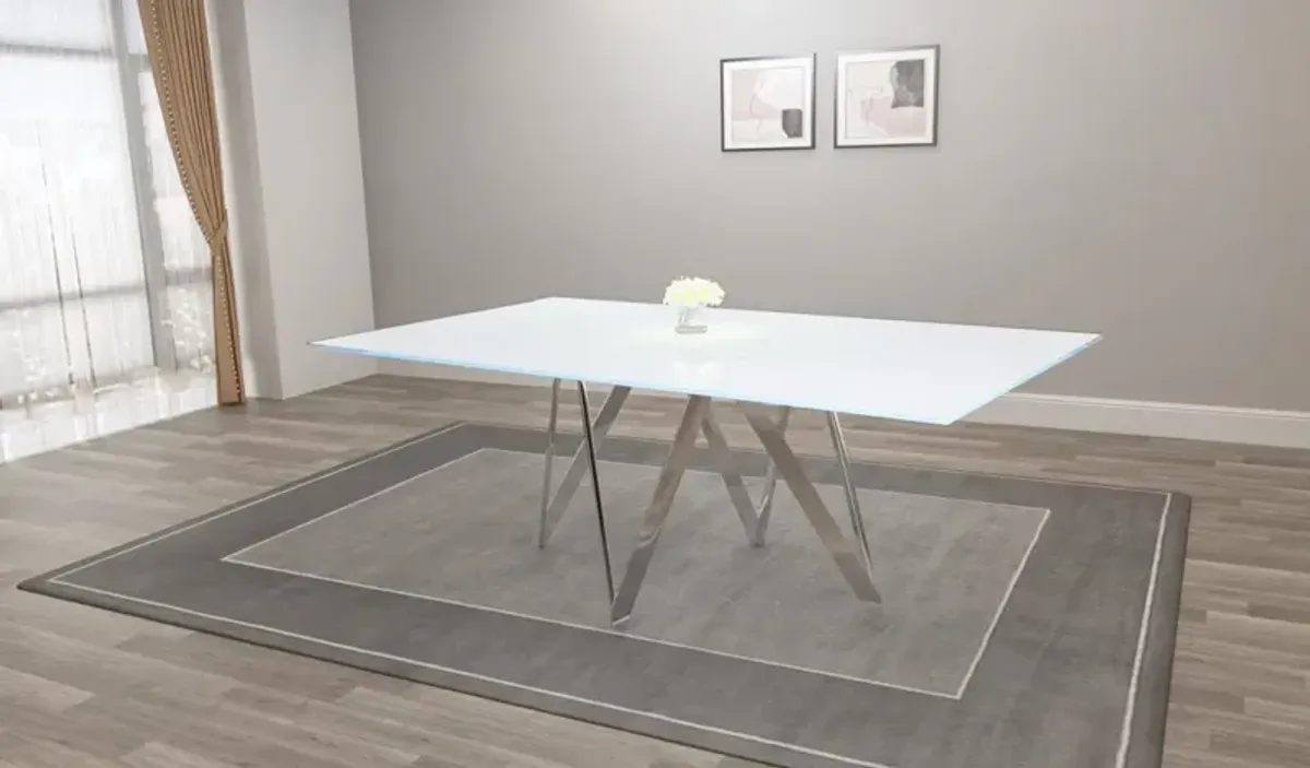 Chintaly Abigail Modern White Glass Top Dining Table