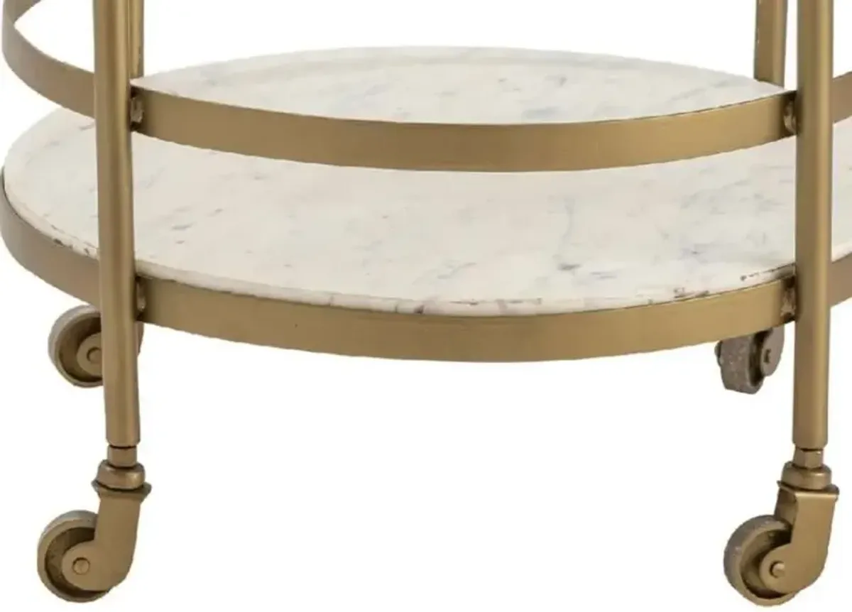 Crestview Vine Grove Gold/White Marble & Glass Bar Cart