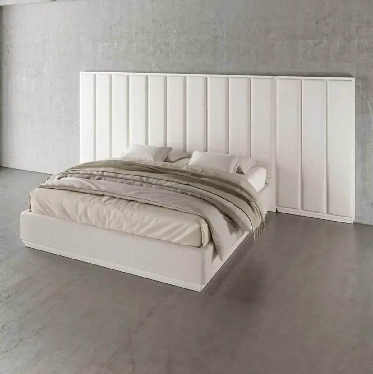 Casa Inspirata Colonna Wall King Bed in Lino Bianco White