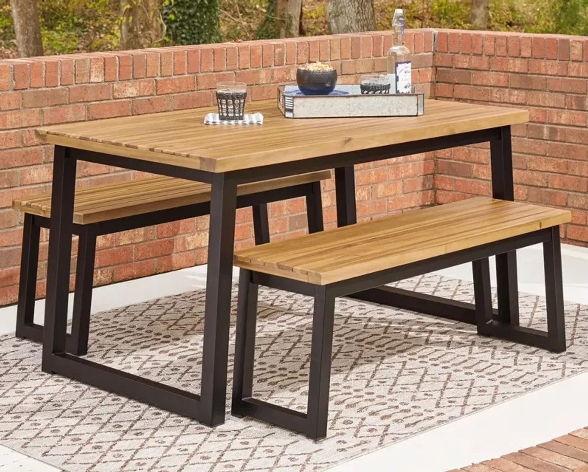 Ashley Town Wood Outdoor Dining Table Set Brown, Black