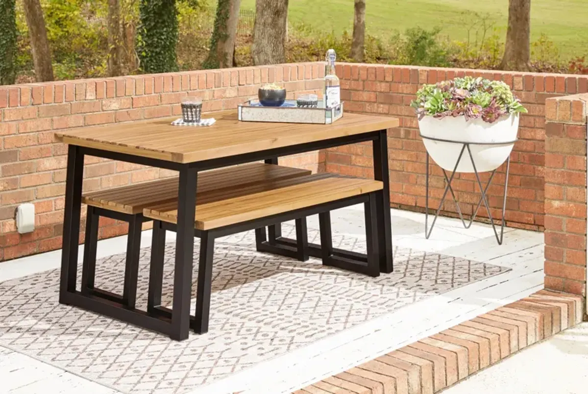 Ashley Town Wood Outdoor Dining Table Set Brown, Black