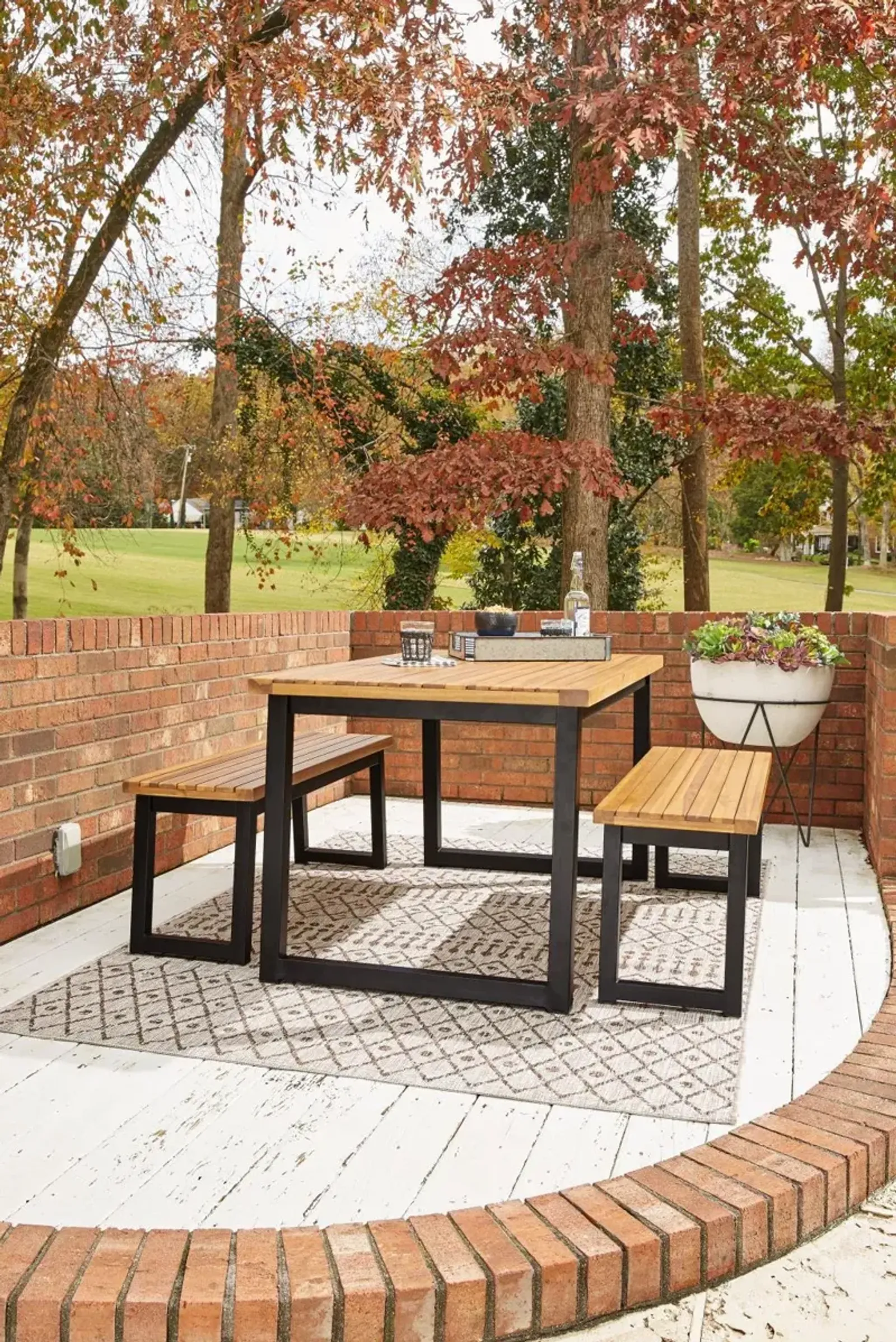 Ashley Town Wood Outdoor Dining Table Set Brown, Black