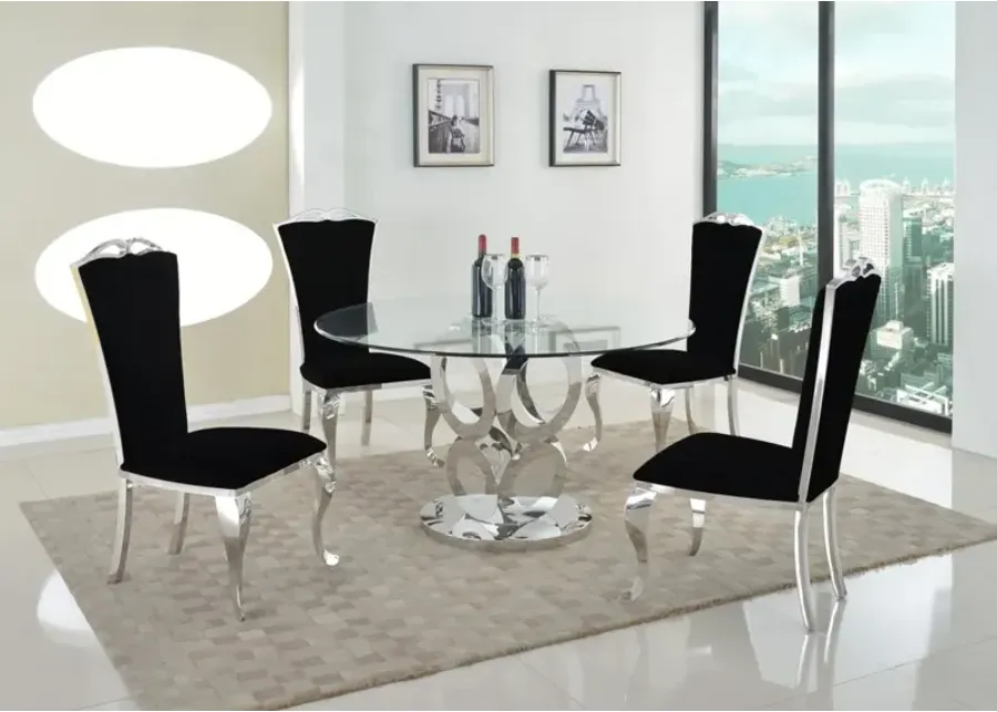 RAEGAN DINING SET WITH GLASS TABLE TOP & 4 TALL BACK SIDE CHAIRS