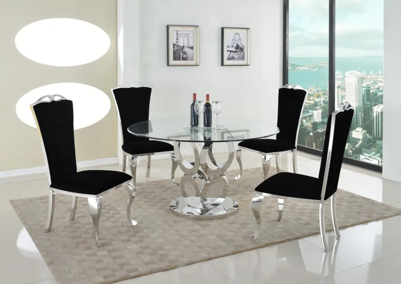 RAEGAN DINING SET WITH GLASS TABLE TOP & 4 TALL BACK SIDE CHAIRS