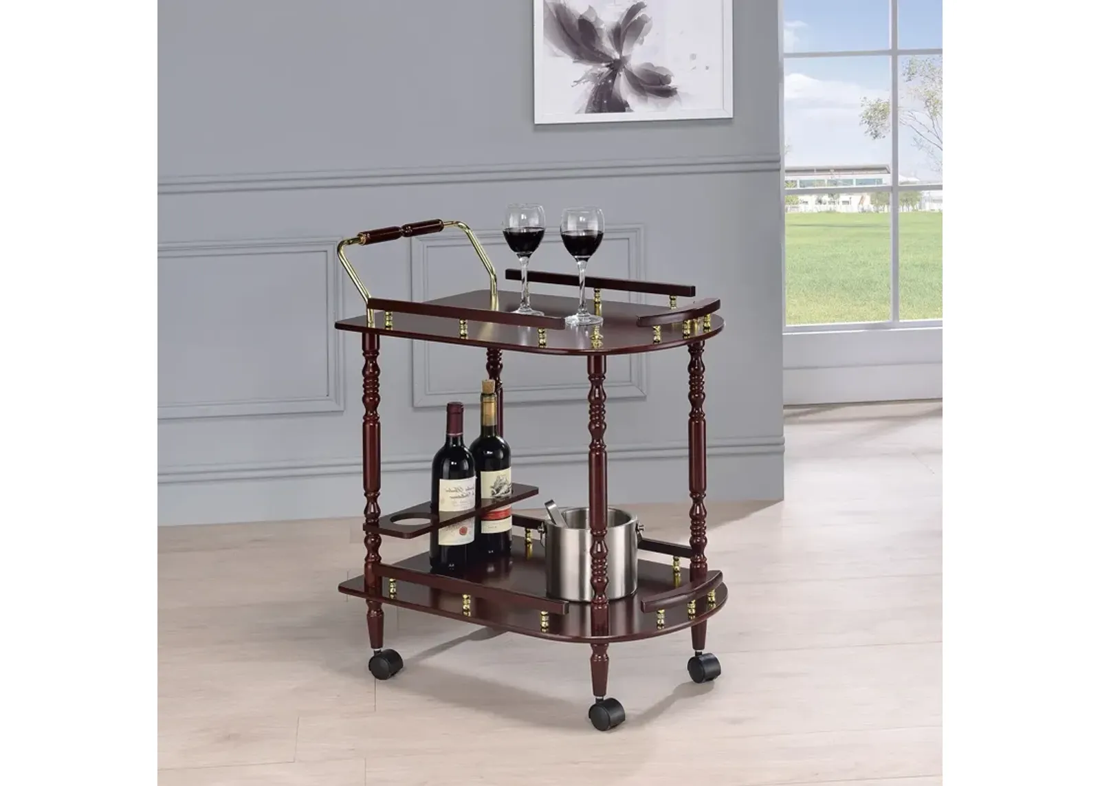 Coaster Palmer 2-Tier Rectangular Wood Bar Cart Merlot