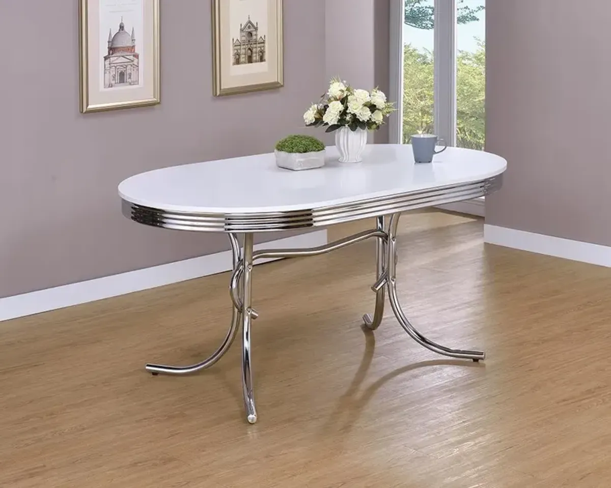 Coaster Retro Oval 60 Inch Wood Top Dining Table White & Chrome