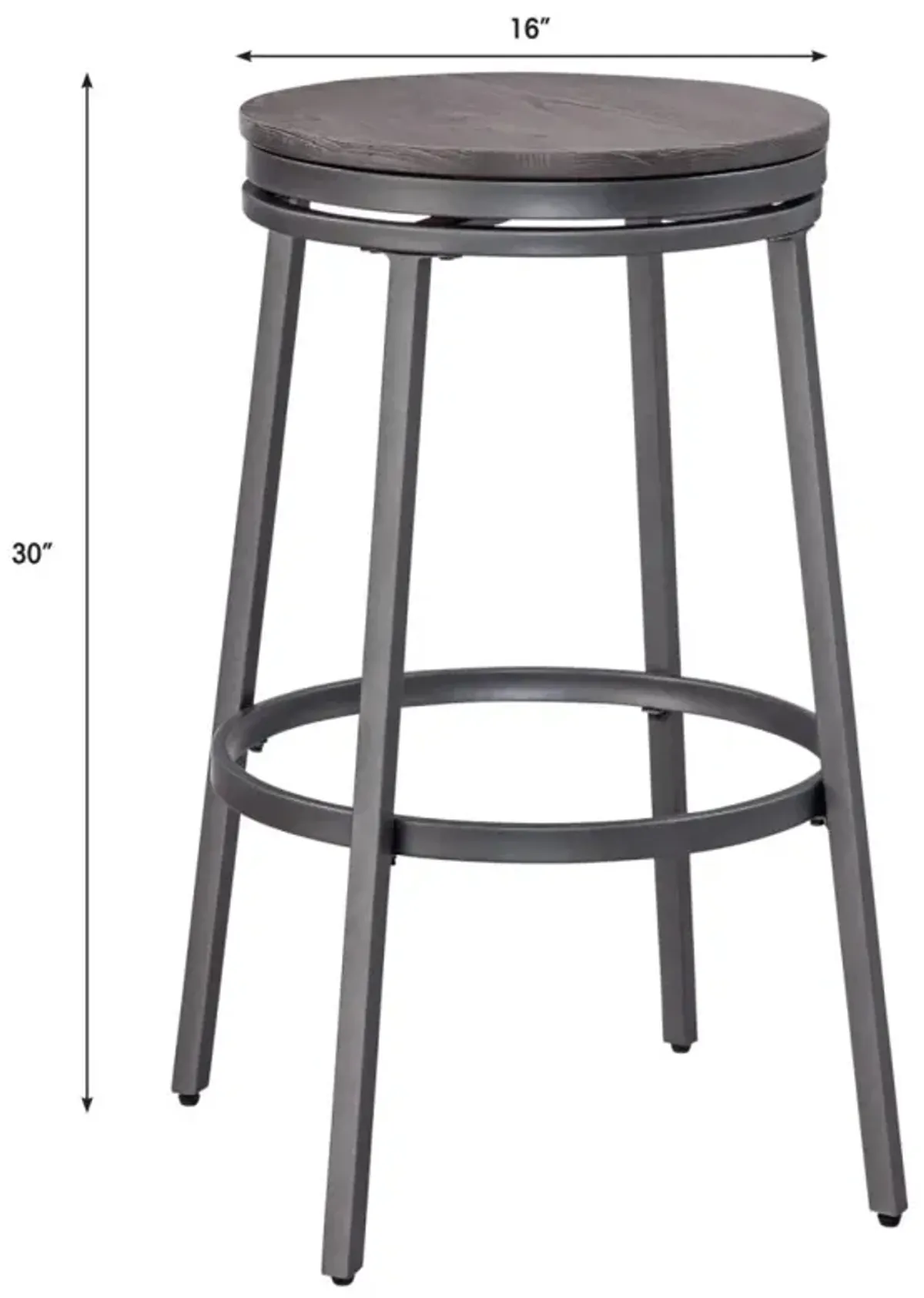 American Woodcrafters Stockton Backless Metal Framed Barstool in Slate Grey with Grey Oak Seat