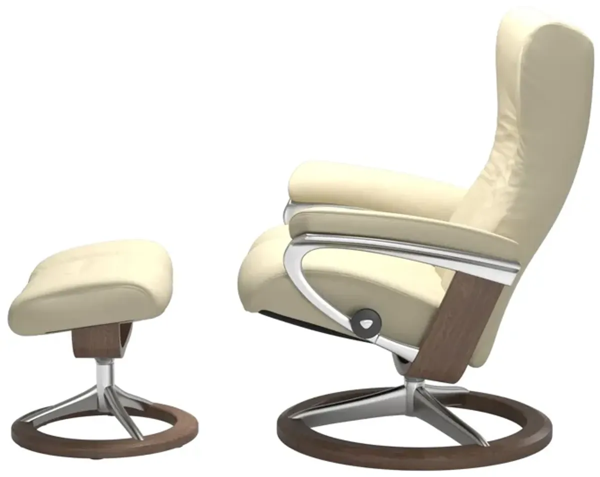 Stressless Wing Signature Medium Chair in Paloma Vanilla Leather with Walnut Base