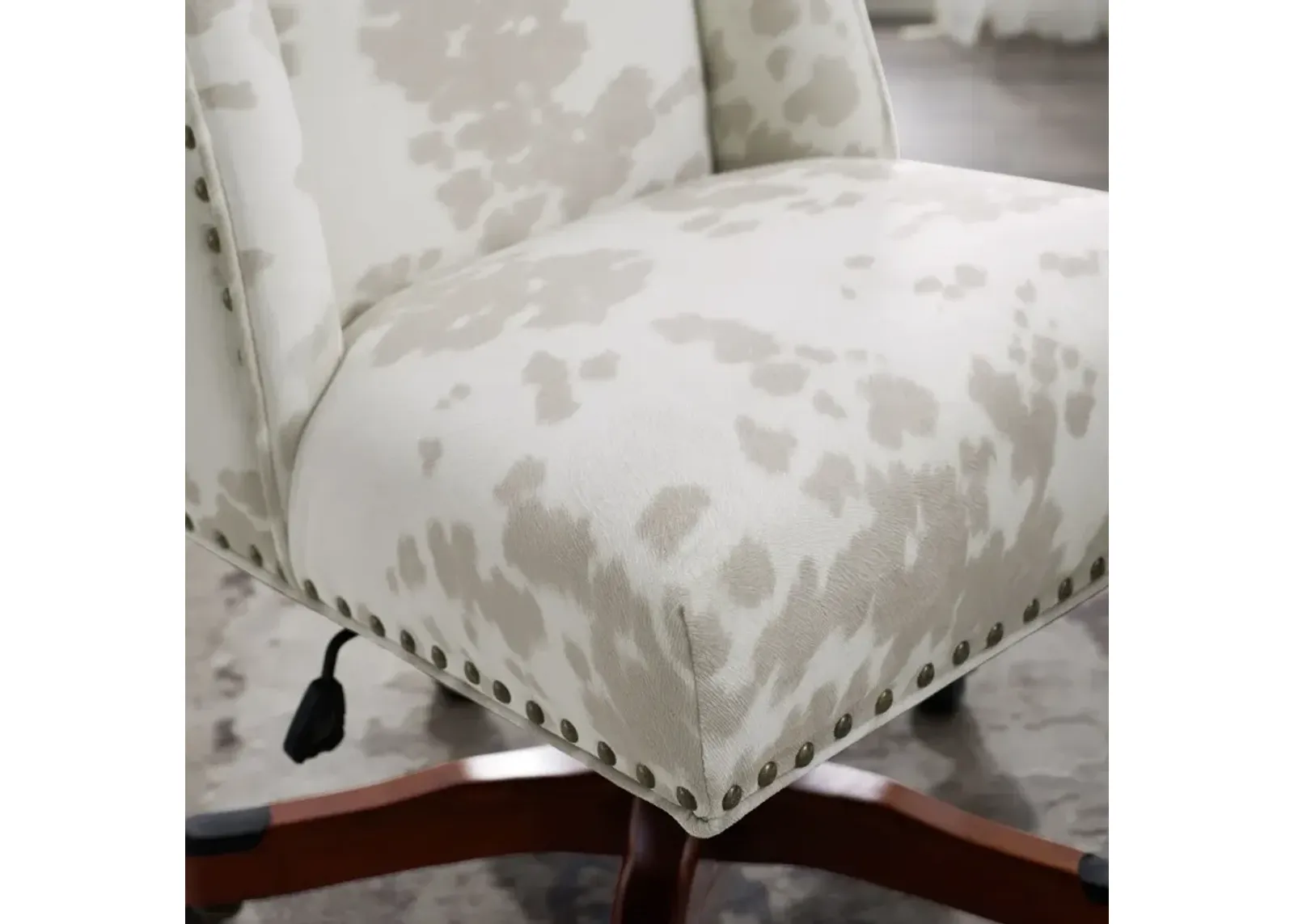 Linon Draper Linen Light Cow Print Home Office Desk Chair