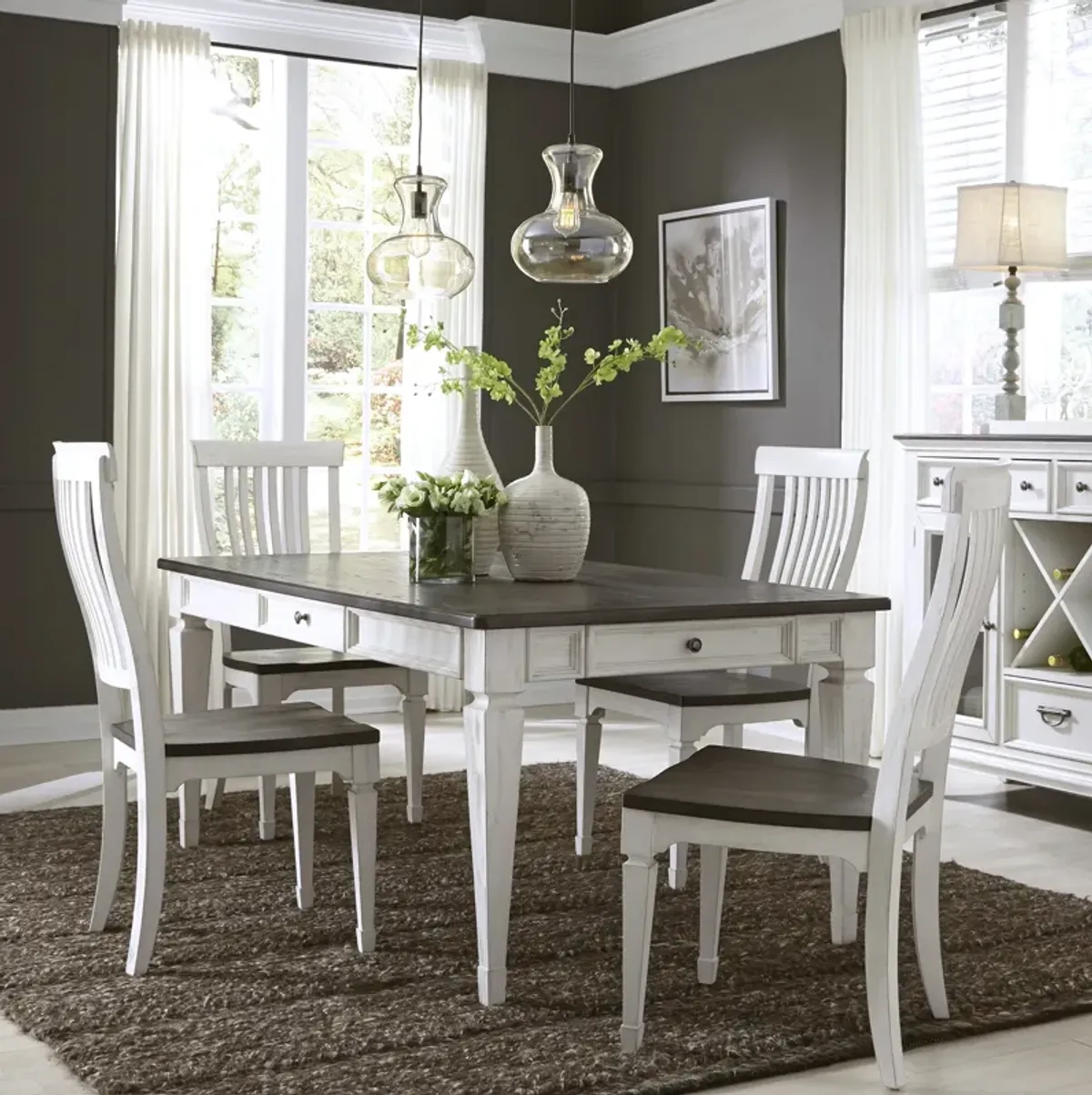 Liberty Furniture 5-Piece Wire Brushed White Charcoal Rectangular Dining Table Set Allyson Park