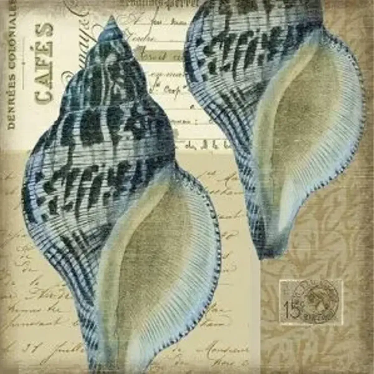 Indigo Shell Distressed Wood Panel Wall Art